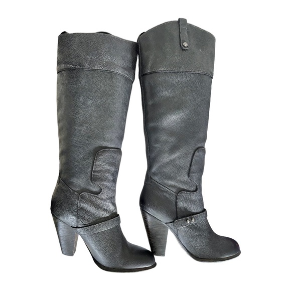 Sam Edelman Naharra Knee High Graphite Leather Heeled Boots Size 8.5 - Picture 2 of 16